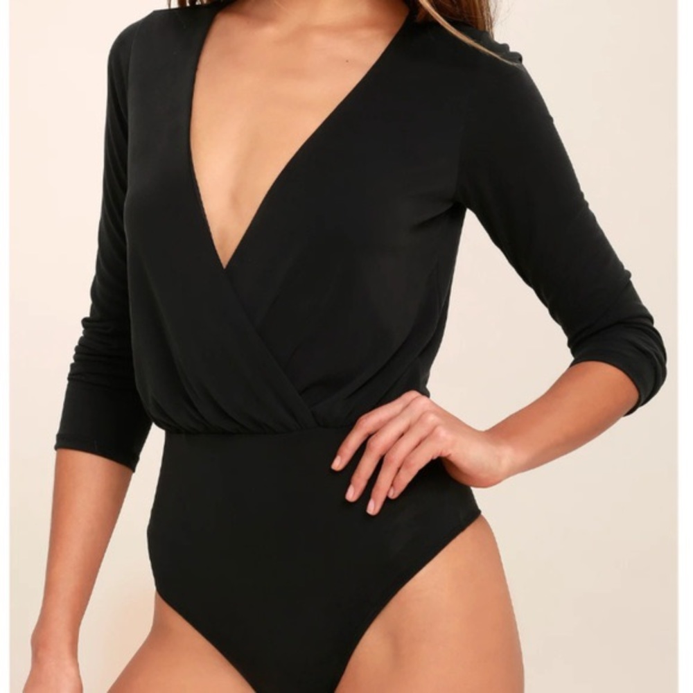 Lulus black long sleeve plunge bodysuit